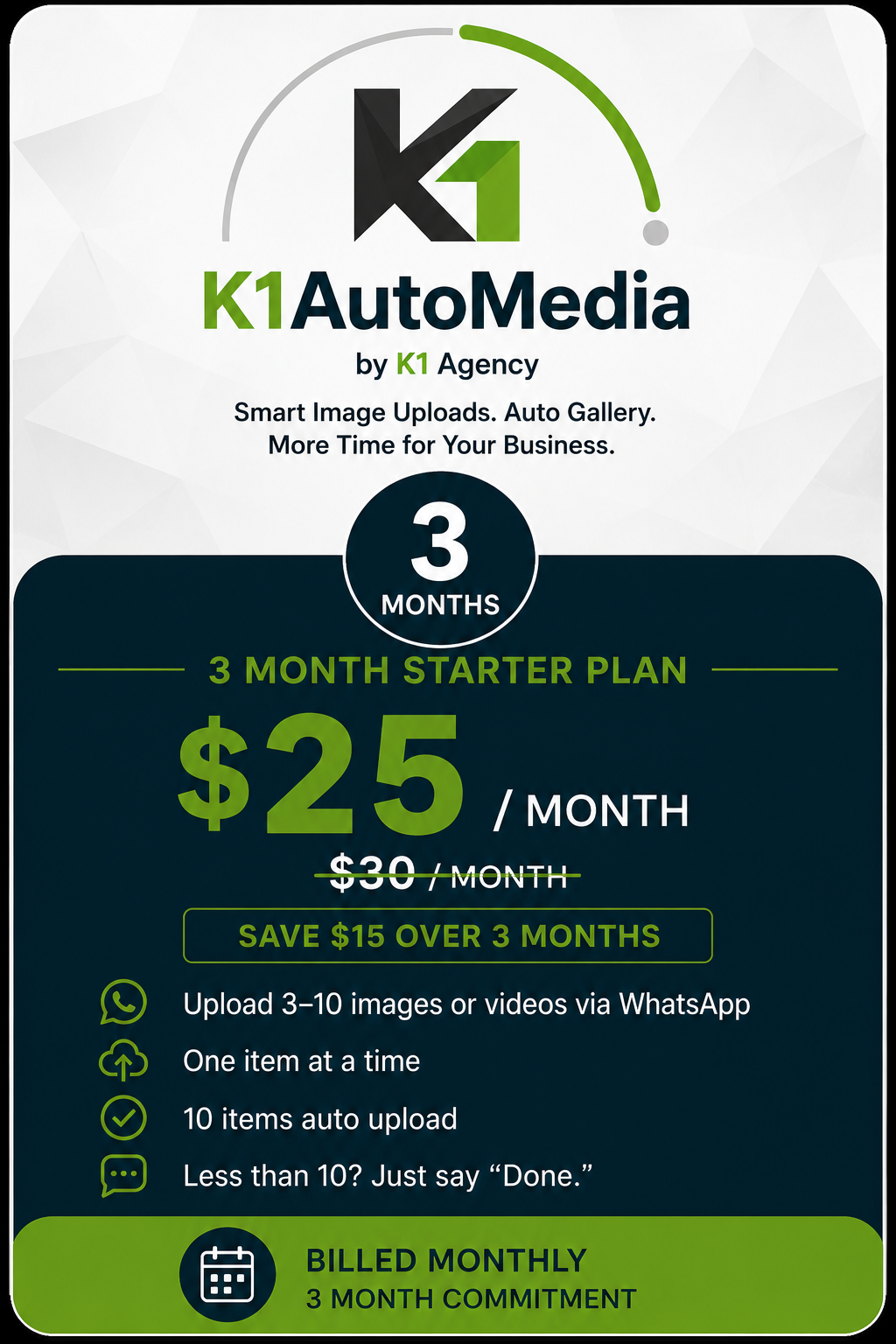 K1 AutoMedia promotional graphic showing workflow and automation features
